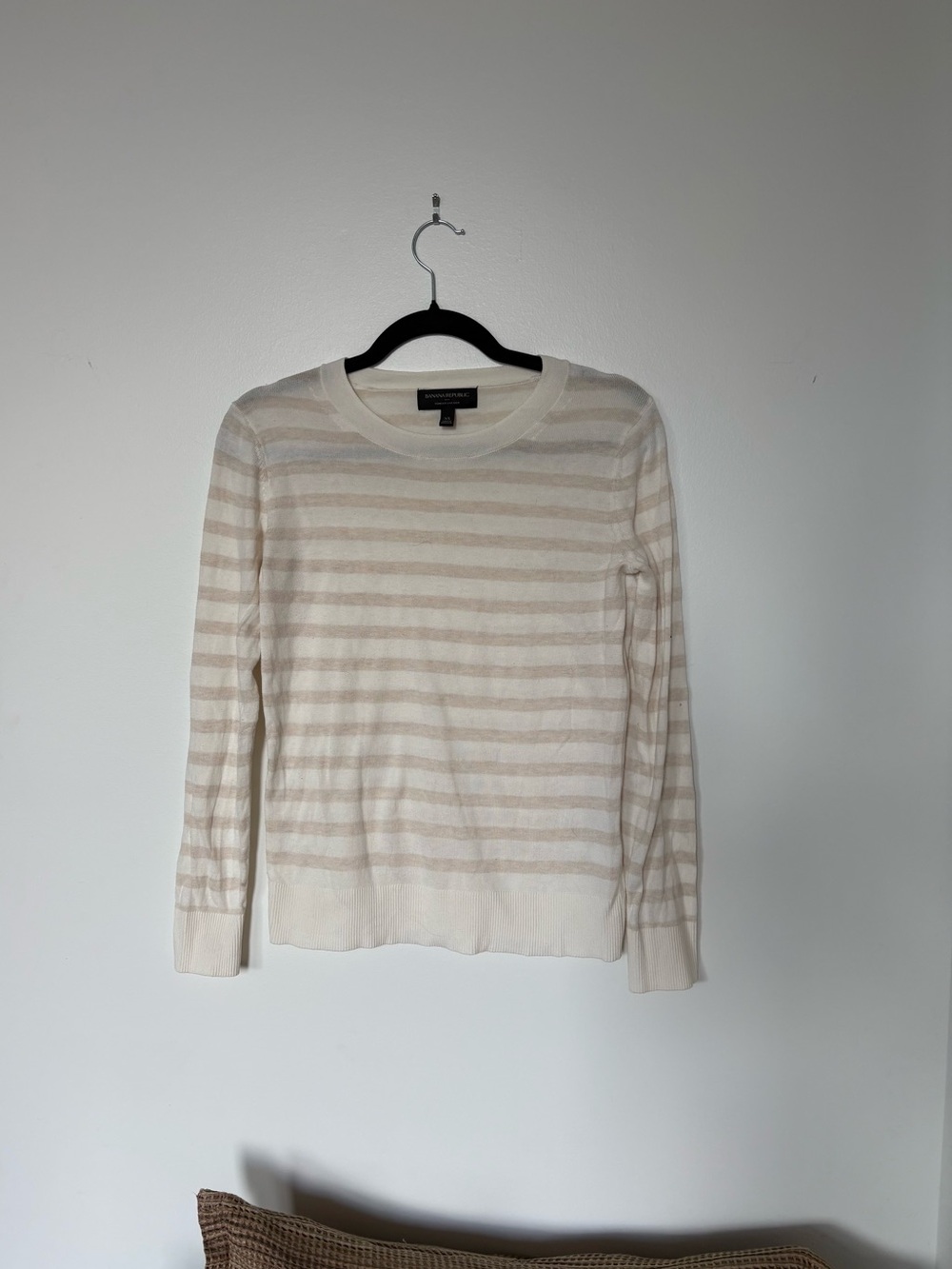 Banana Republic Cream and Beige Striped Crewneck Sweater